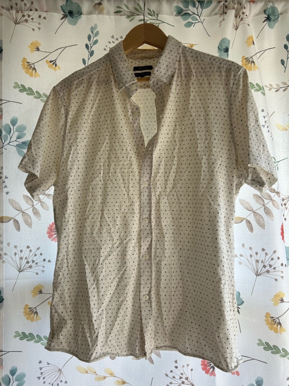 Men's Short Sleeve Button-Up Shirt - white with Micro Dot Print